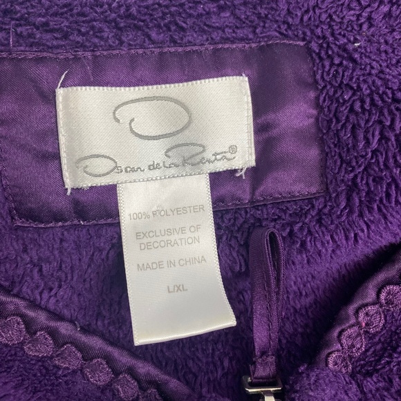 OSCAR DE LA RENTA Robe Coverup Full Zip Pockets Fleece Midi Purple Size L/XL - Picture 3 of 5